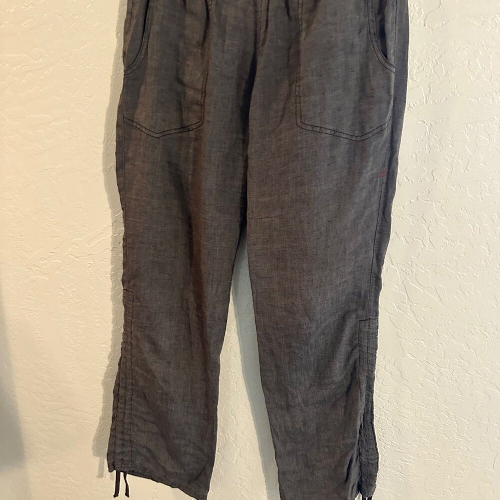Toad & Co. 100% Linen “Lina” Brown Hippie Style Drawstring Heathered Cinch Pants - Picture 3 of 12